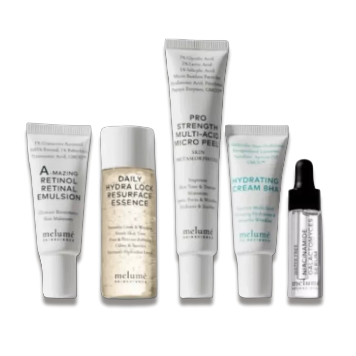 Стартовий набір з п'ятьма мініатюрами та косметичкою - Melume Skinsetional Starter Kit
